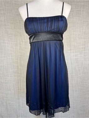 Y2K Blue Chiffon Party Dress Sequin Hem Spaghetti Strap Mini S